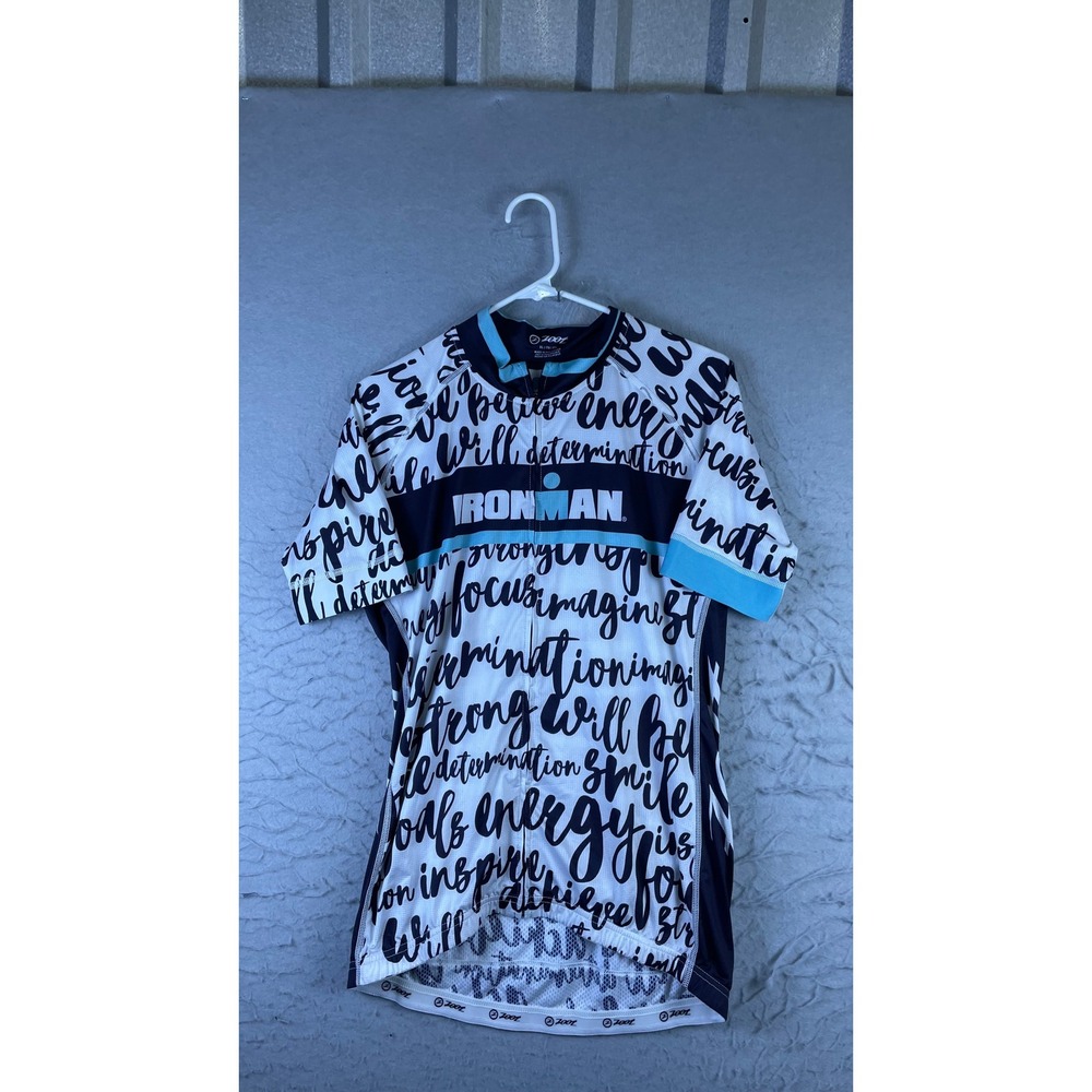 Zoot Cycling Jersey Mens XL White Black Ironman Excellent Short Sleeve Zip Up
